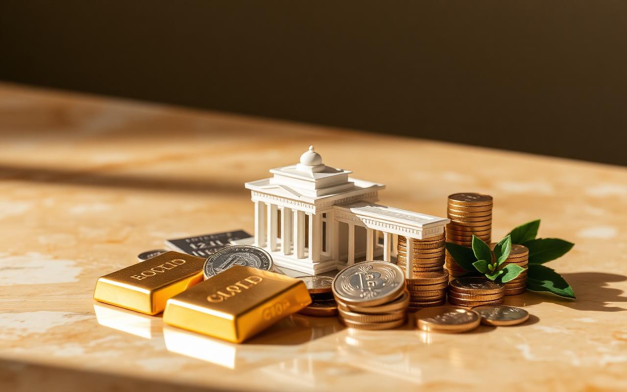 Gold, silver and architectural model representing multi-asset ecosystem