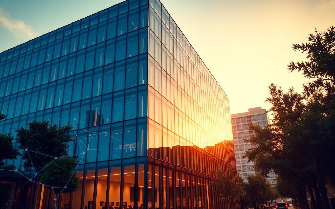 Premium real estate building with blockchain network overlay